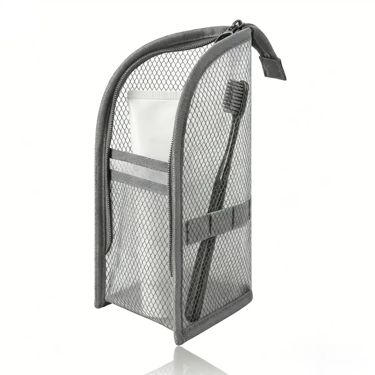 sac de toilette de voyage en maille, organisateur de cosmétiques respirant, pochette portable à fermeture éclair pour ranger le dentifrice et la brosse à dents dans la salle de bain