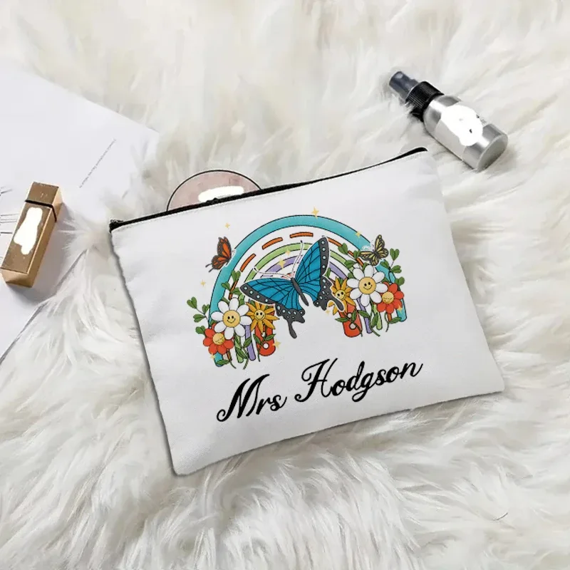 trousse de maquillage en toile "appréciation des enseignants", "aimer enseigner inspirer", pochette cosmétique mignonne avec fermeture éclair, organisateur de toilette portable pour voyage