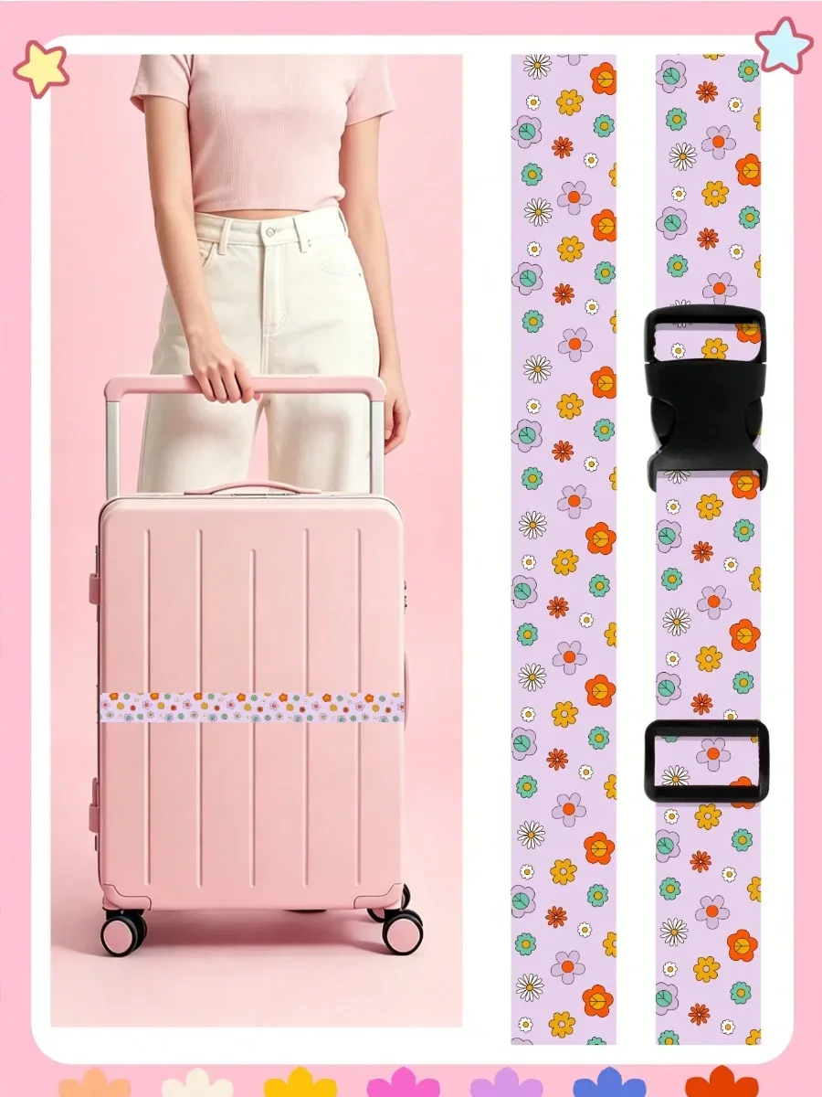 sangle de bagage réglable pour valise, ceinture de voyage à imprimé mignon avec boucle, sangle de fixation souple en tissu anti-déchirure pour valise
