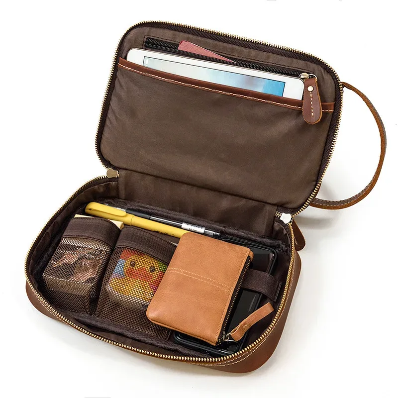 petit sac de voyage de bonne qualité, portefeuille de voyage en cuir crazy horse, sac de rangement, sac de maquillage de lavage pour trousse de toilette de voyage
