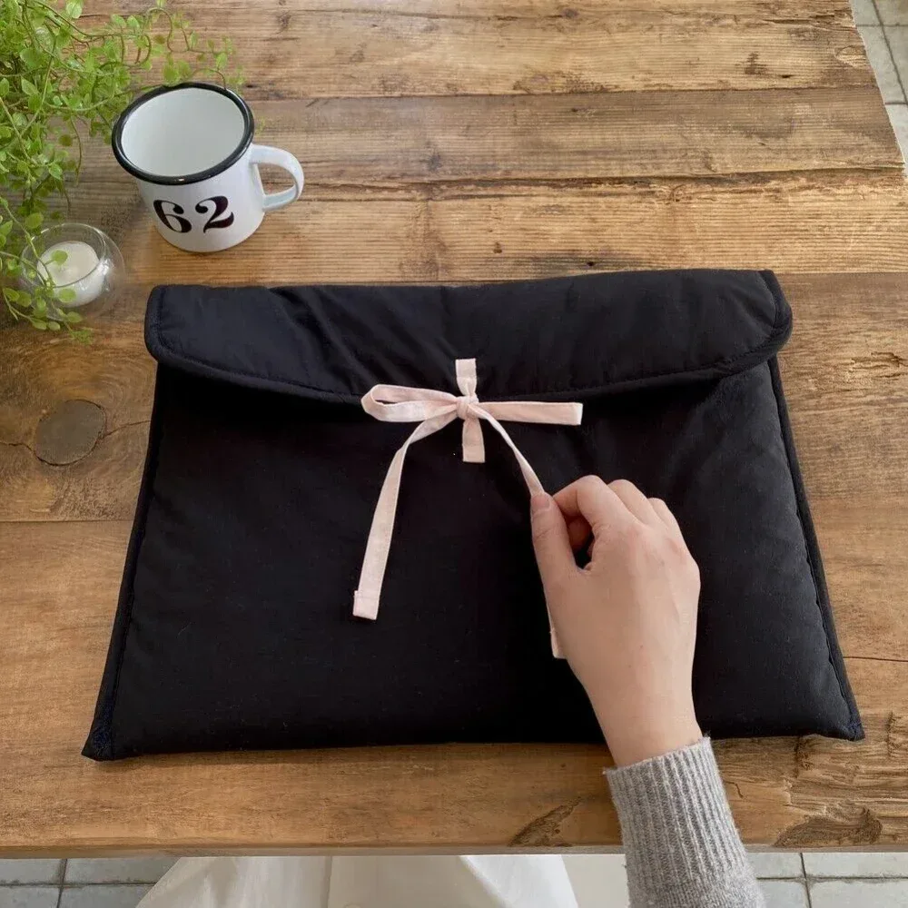 sac d'ordinateur à nœud coréen y2k pour femmes, noir, rose, sac de rangement pour tablettes, sac à main de voyage doux, poudres de stockage de cosmétiques