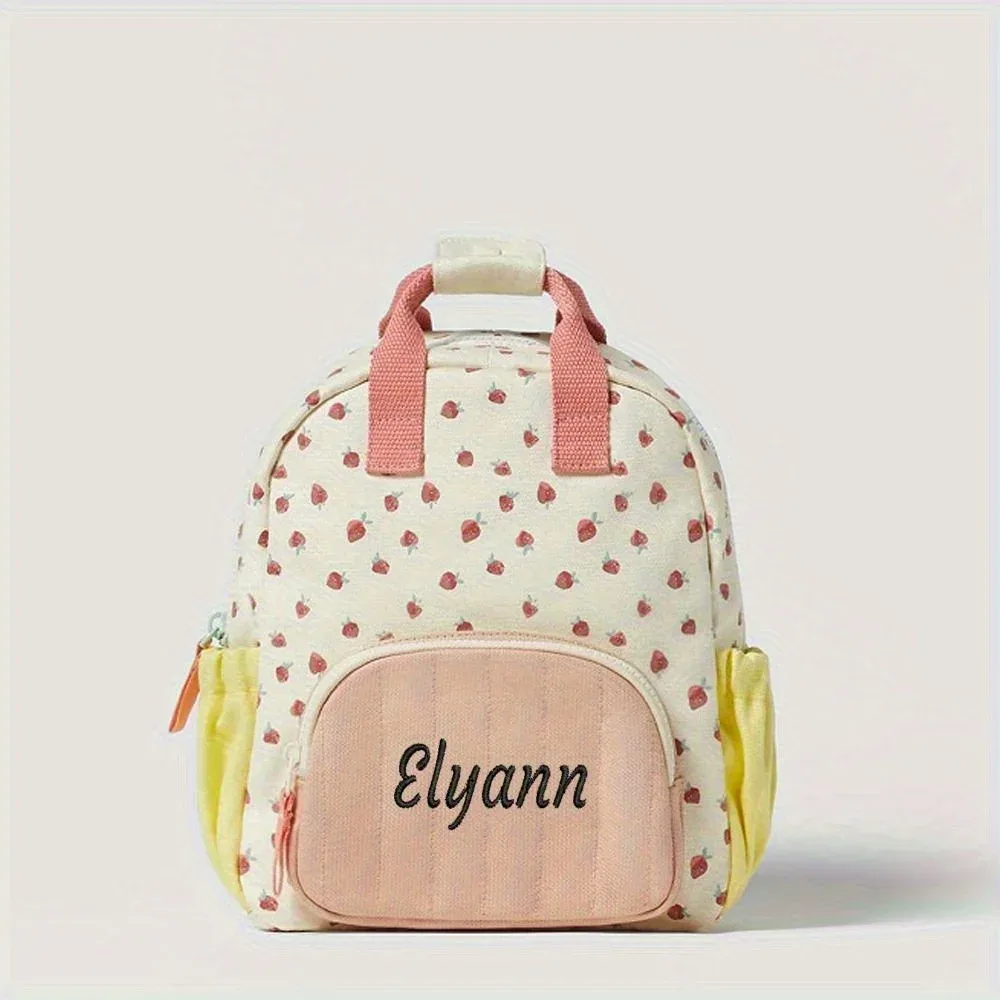 sac à dos scolaire personnalisé avec broderie de nom, motif fraise, pour filles, sac d'école maternelle, sac à main, sacs de voyage quotidiens pour adolescents, filles, garçons et enfants