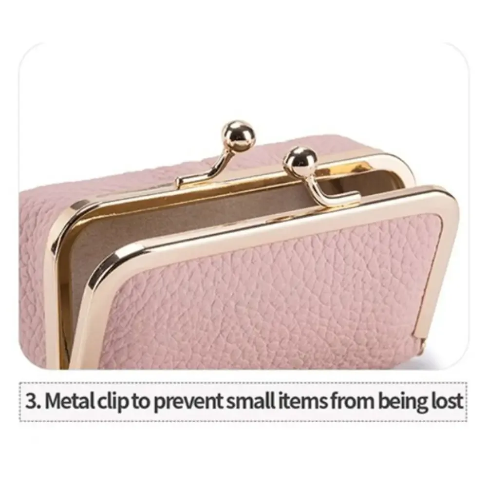 pochette à rouge à lèvres polyvalente et portable, exquise avec miroir de maquillage, sac à bijoux en cuir, couleur unie, sac de rangement anti-perte pour maquillage
