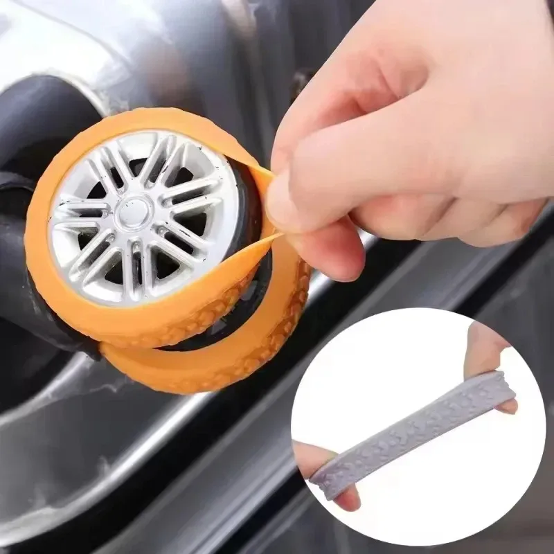 protection roulette silicone bruit réduction bagage voyage caoutchouc motif pneu forme circulaire couleur marron dore rose orange accessoire valise