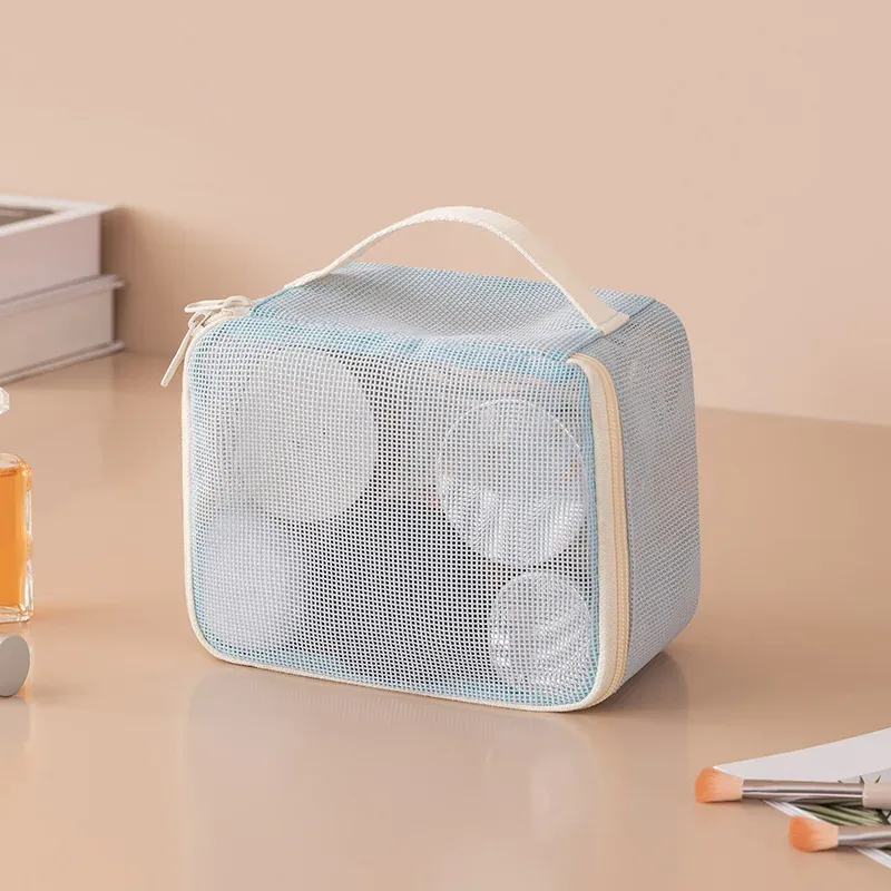 ensemble de trousses de maquillage en maille respirante 3 pièces, organiseur de toilette portable de voyage, rangement cosmétique étanche pour femmes et filles