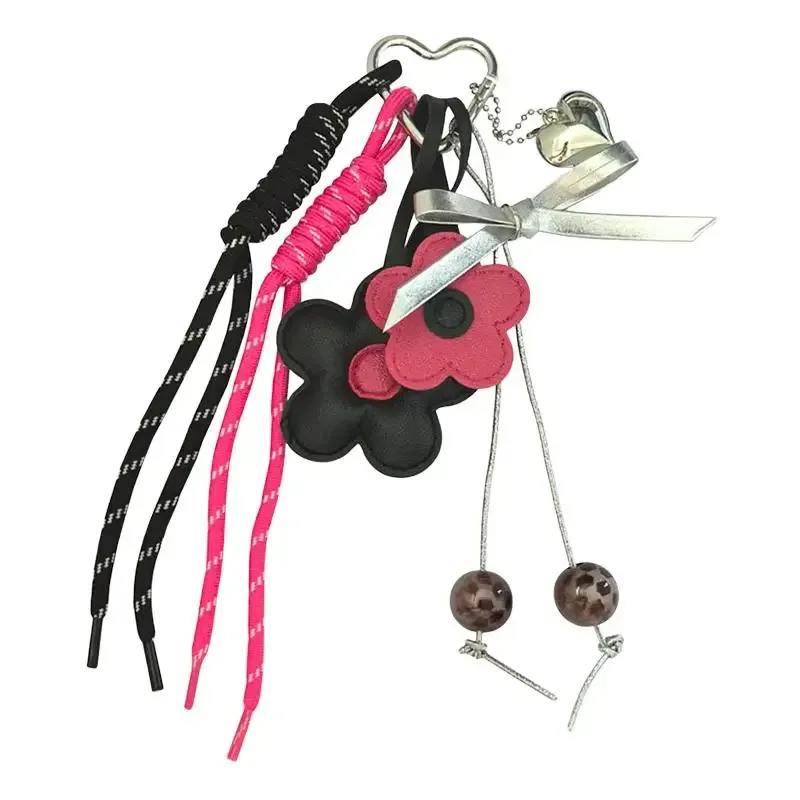 porte-clés en cuir pu avec breloque cœur fleur pour femme, accessoire mignon style bohème pour sac à main, sac fourre-tout, cadeau pour filles