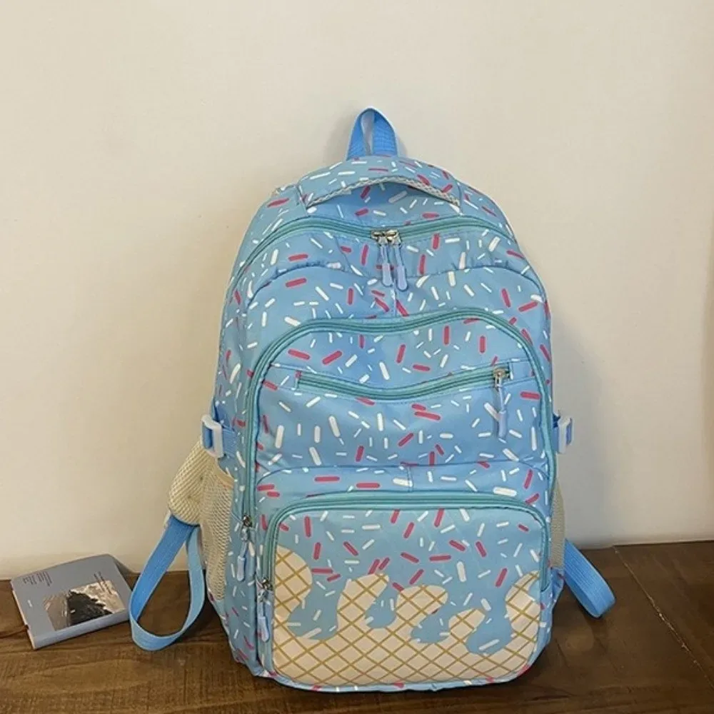 Sac Dos Tissu Oxford Motif Glace Vanille Perles Colorées Bleu Clair Rose Bleu Foncé Usage Étudiant Voyage École Sortie
