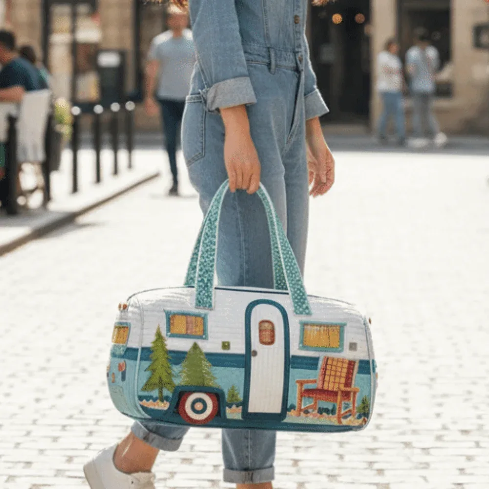 sac de voyage matelassé grande capacité en forme de bus imprimé, en matériau souple, style rétro