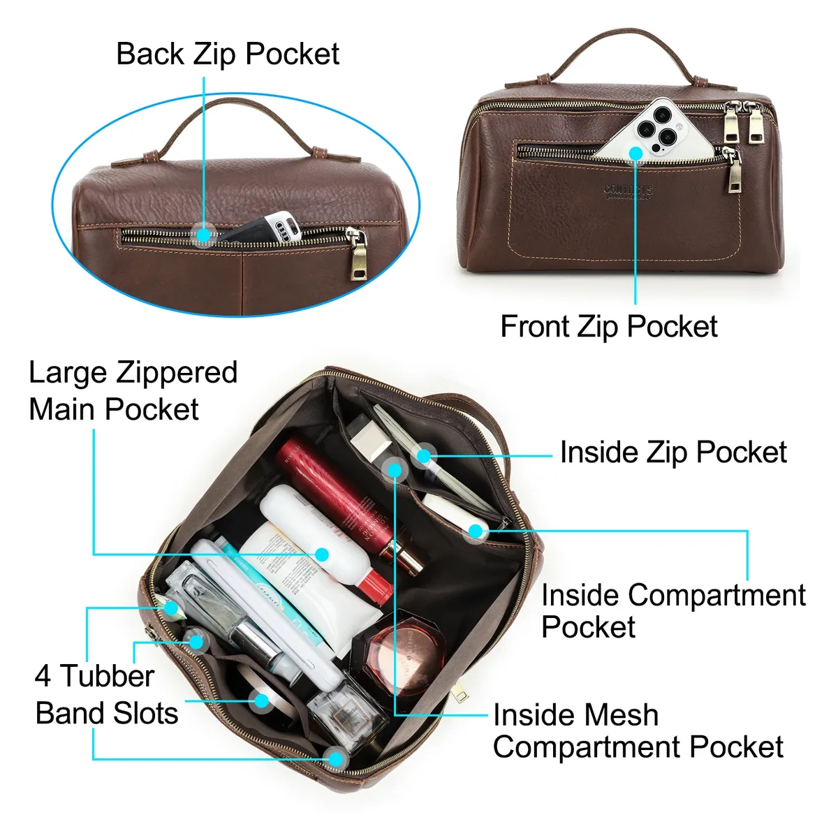 sacs à cosmétiques personnalisés pour hommes, trousse de maquillage de luxe en cuir véritable, fourre-tout, pochette de toilette, trousse de toilette, kit de toilettage pour hommes, kit dopp de voyage