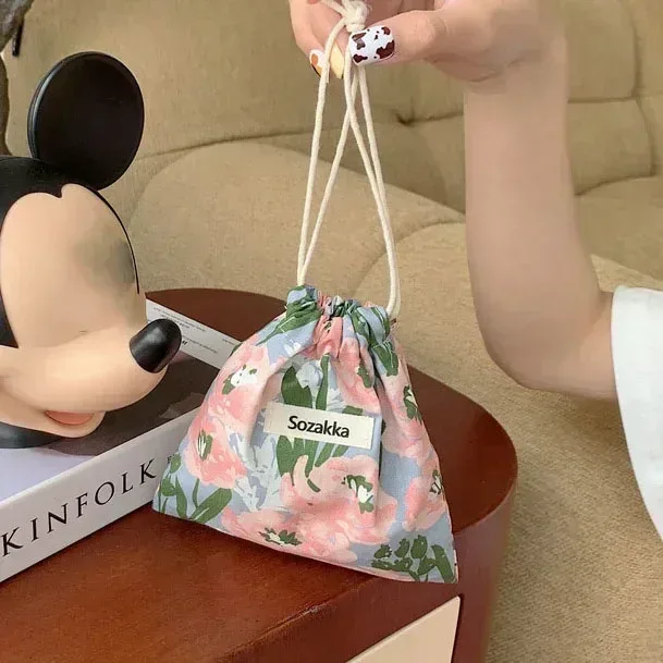 sacs à main de maquillage mignons pour femmes, sac de rangement pour cosmétiques de voyage, porte-monnaie pour rouge à lèvres et grill floral, portefeuille kawaii, petite pochette en poudre