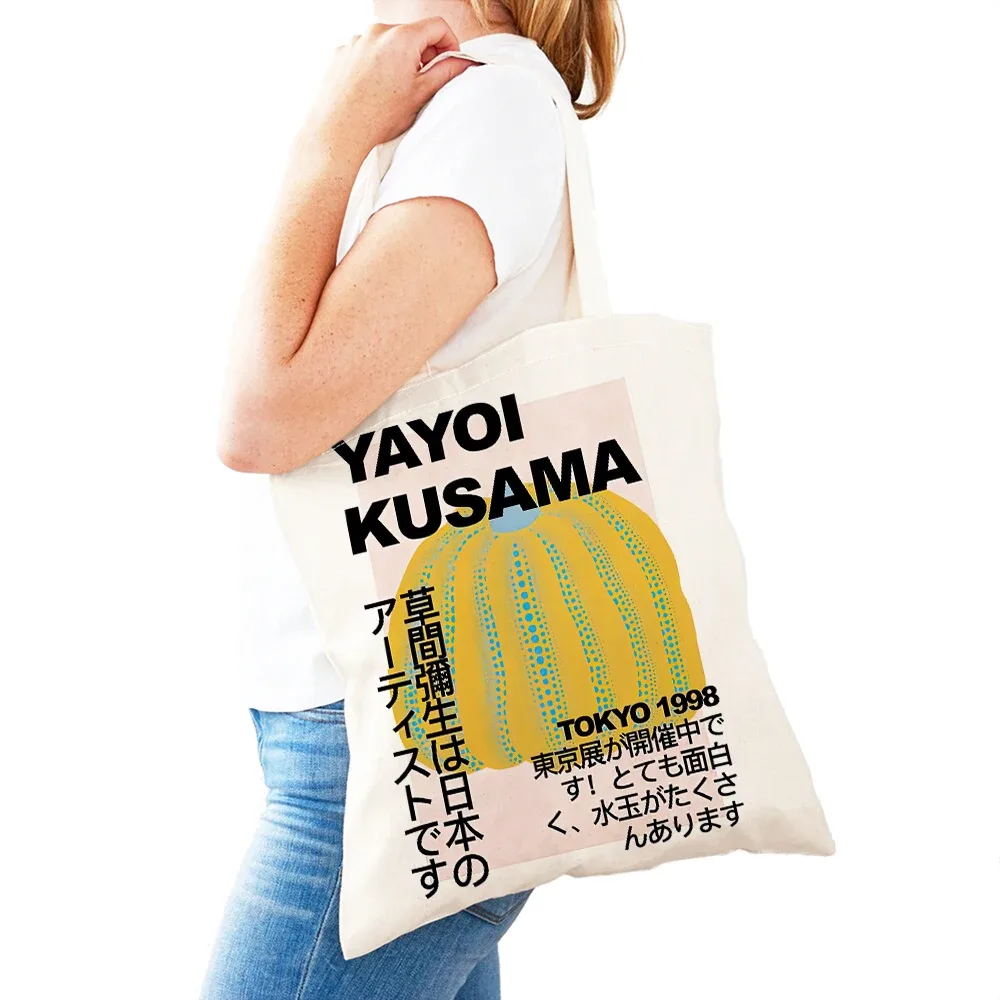 sac à main dot pumpkin lady shop yayoi kusama pour femmes, sacs de shopping à double impression, motif de champ de fleurs, sac fourre-tout pour filles, motif d'œil