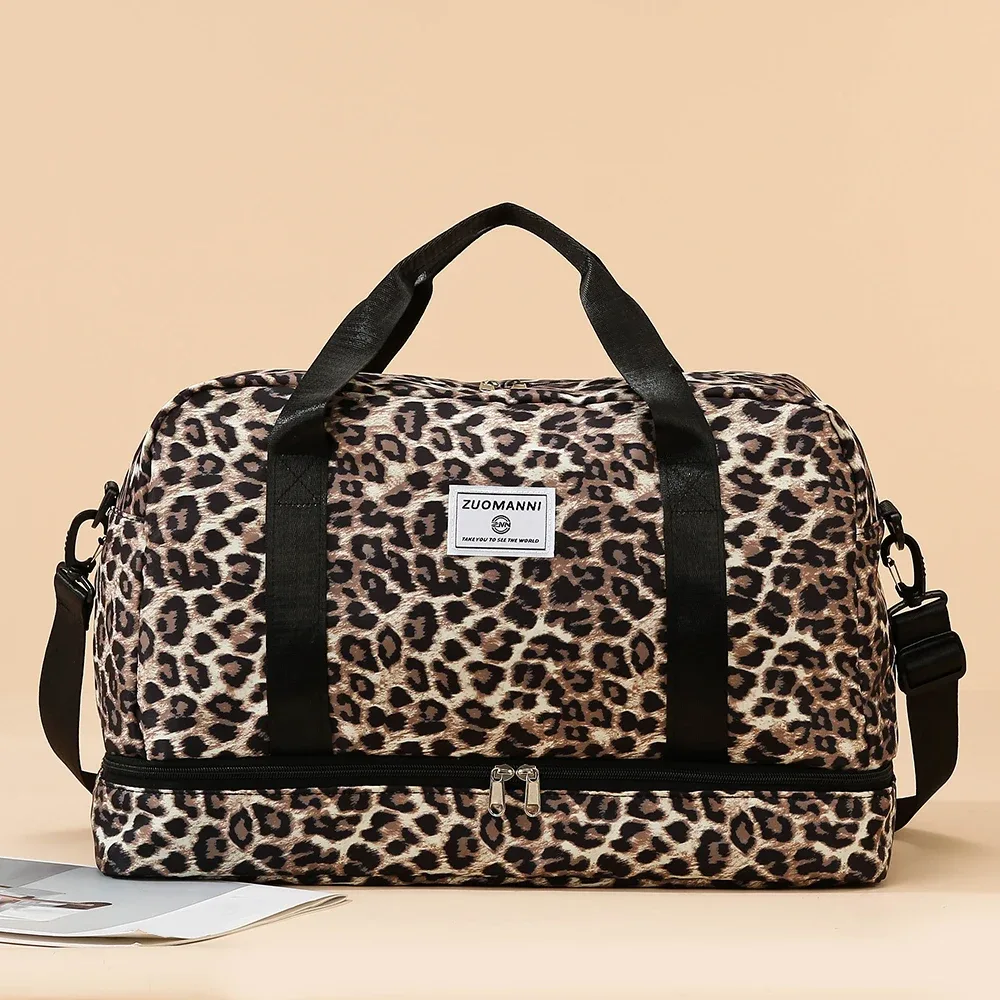 sac de voyage à imprimé léopard, grande capacité, sac de sport avec compartiment indépendant pour chaussures, sac de voyage pour week-end.
