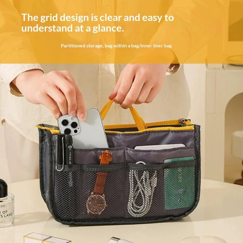 sac de rangement multifonctionnel à double fermeture éclair, grande capacité, pour le rangement et la classification des articles de maquillage et de toilette