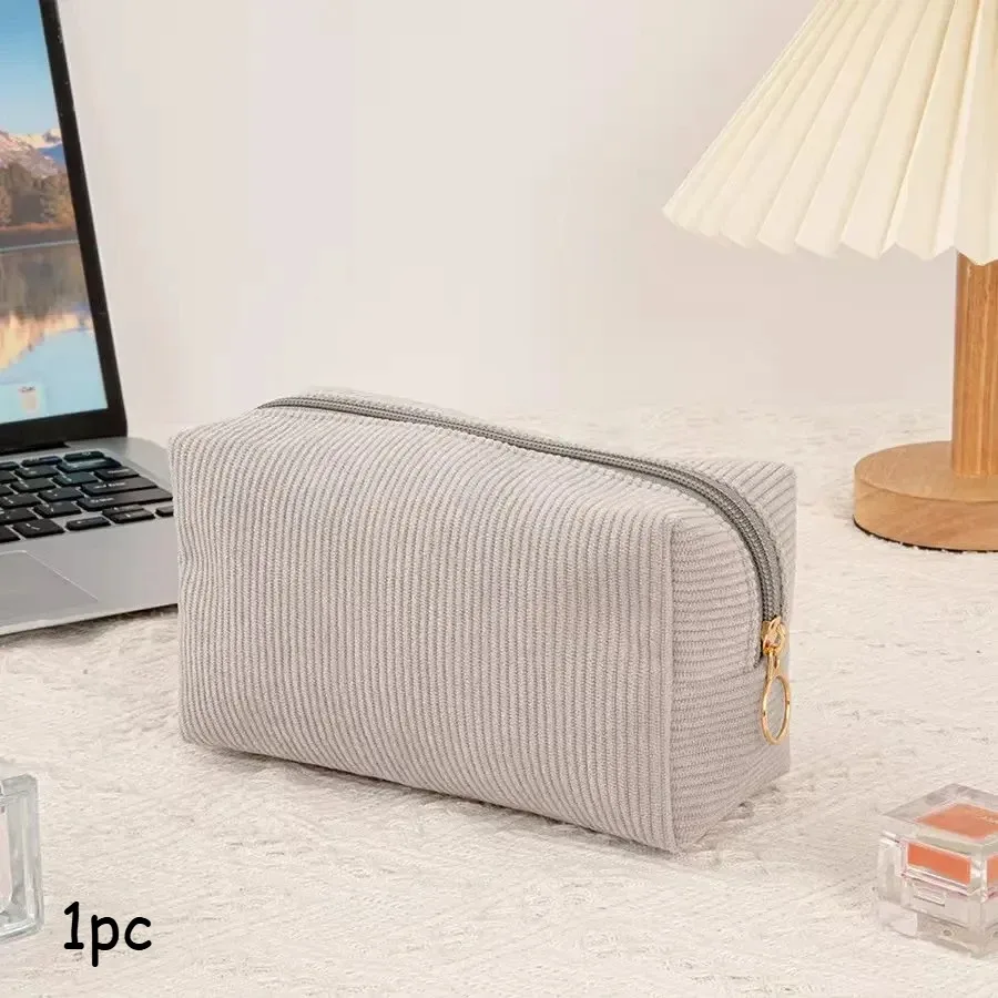 trousse de maquillage en velours côtelé de couleur unie – magnifique pochette doublée imperméable, utilisée pour les kits de cosmétiques, de soins de la peau et en déplacement