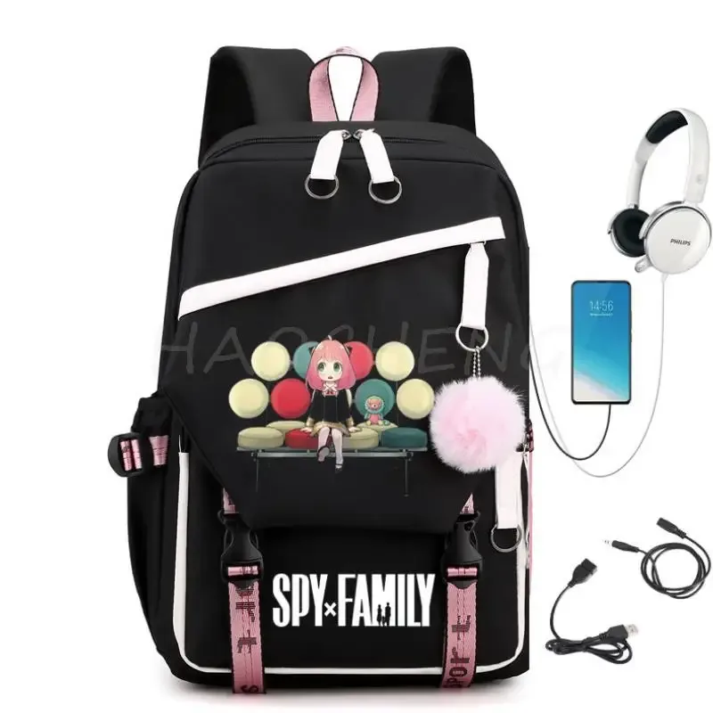 sac à dos familial éventuelles y x pour adolescents, charge usb, rose, voyage, sac à dos en toile pour étudiants, anya forger, cartables pour garçons et filles