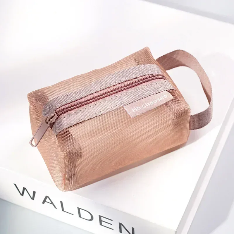 mini sacs à cosmétiques en maille de nylon transparent pour femmes, petits sacs de maquillage pour rouge à lèvres, pochette pour ligne de données, étui organisateur pour clé d'écouteurs