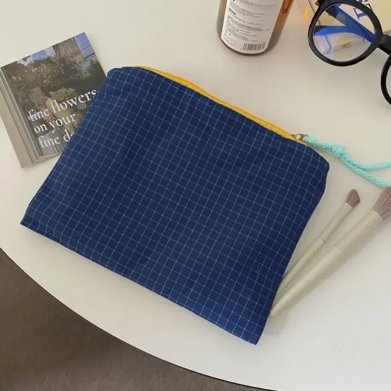 sac de maquillage à carreaux bloquant les couleurs pour femmes, sac de rangement pour pinceaux de maquillage de grande capacité, trousse de toilette pour soins de la peau