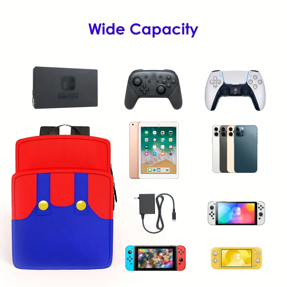 pour ns2 étui de transport de style mario pour switch 2 – sac de voyage ns2 avec poches de rangement pour filles et garçons