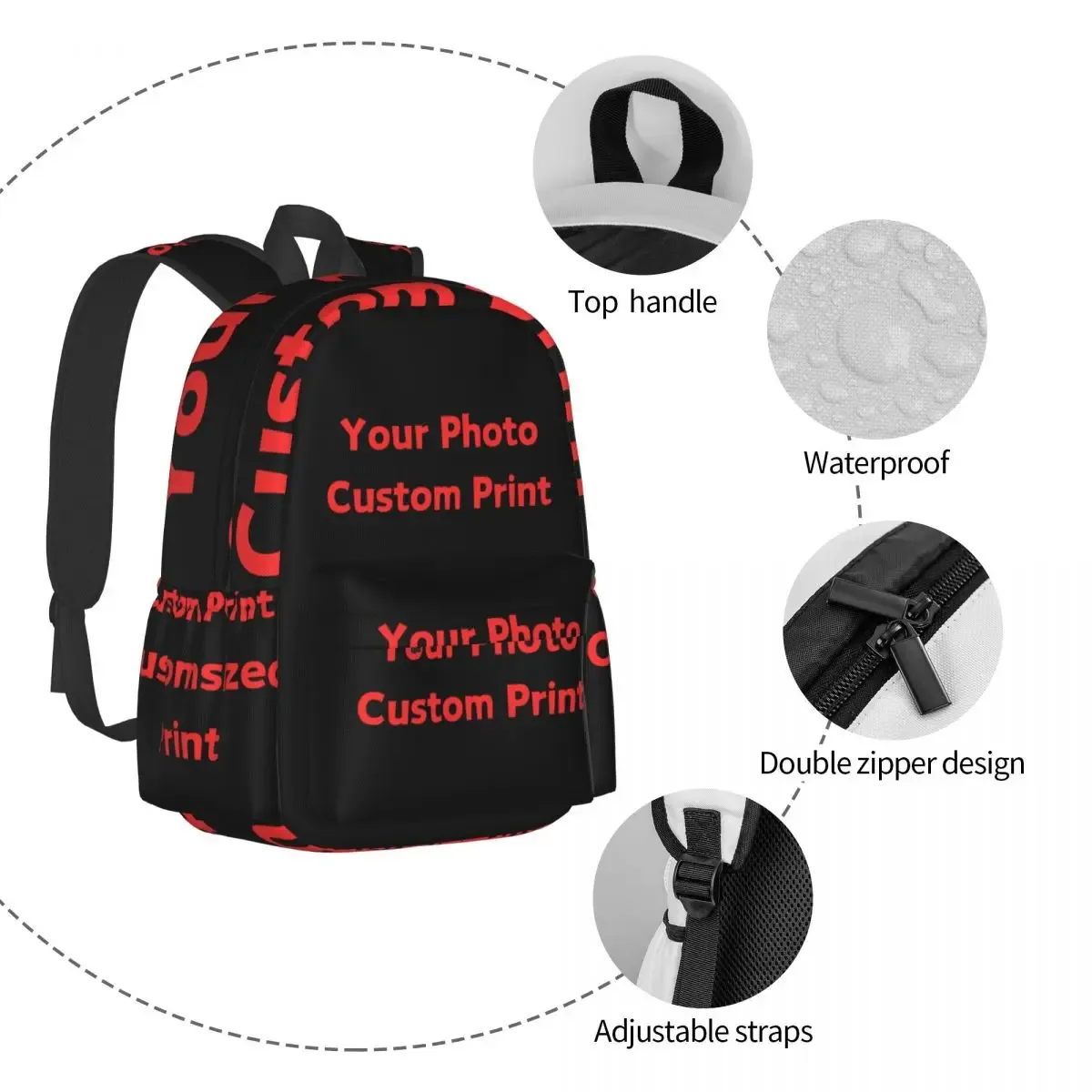 votre photo sac à dos imprimé personnalisé unisexe logo personnalisé motif sacs à dos polyester jolis sacs d'école sac à dos design de voyage