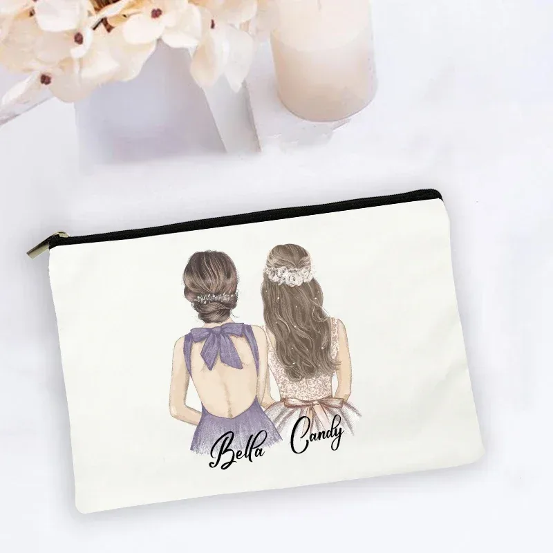 trousse de maquillage personnalisée avec nom personnalisé, sacs à cosmétiques, organisateur de toilette de voyage, rangement de mariée, étui de maquillage, cadeaux de demoiselle d'honneur de mariage