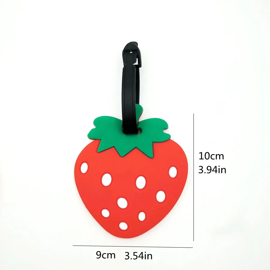 étiquette de bagage fraise rouge, en caoutchouc souple pvc, étiquette d'identification, pendentif, sac à bagages, anti-perte, nom de nom suspendu, 1/2 pièces