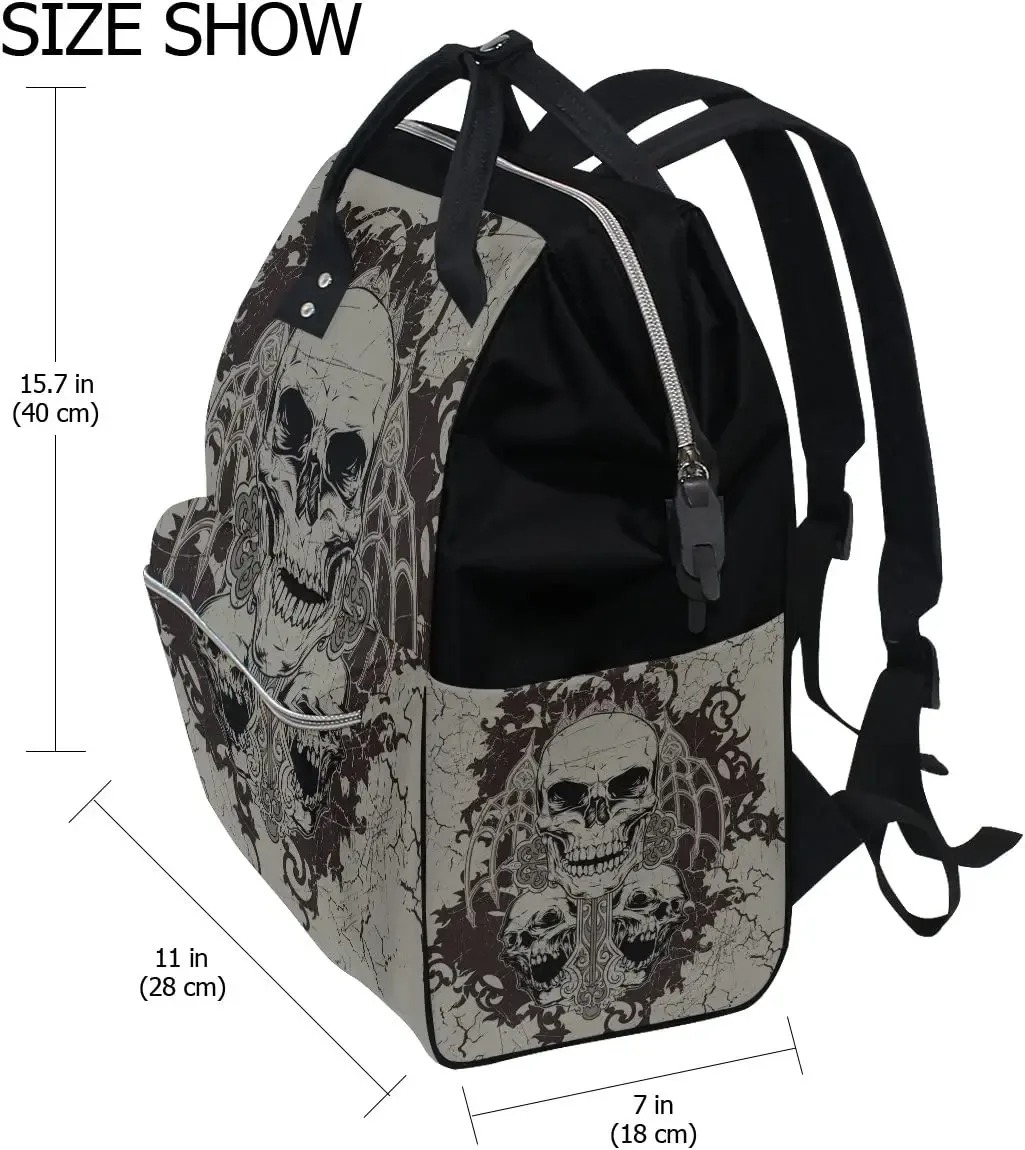 sac à dos gothique punk à motif de crâne pour maman, sacoche de voyage, à couches, de jour, pour soins de bébé, de grande capacité