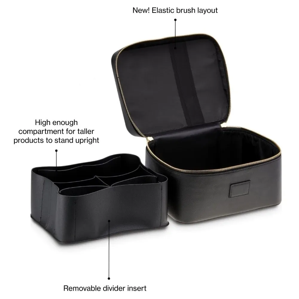 nouvelle trousse de maquillage en cuir pu, grande capacité, forme carrée, trousse de toilette imperméable, séparateur amovible, organiseur de maquillage, étui de voyage