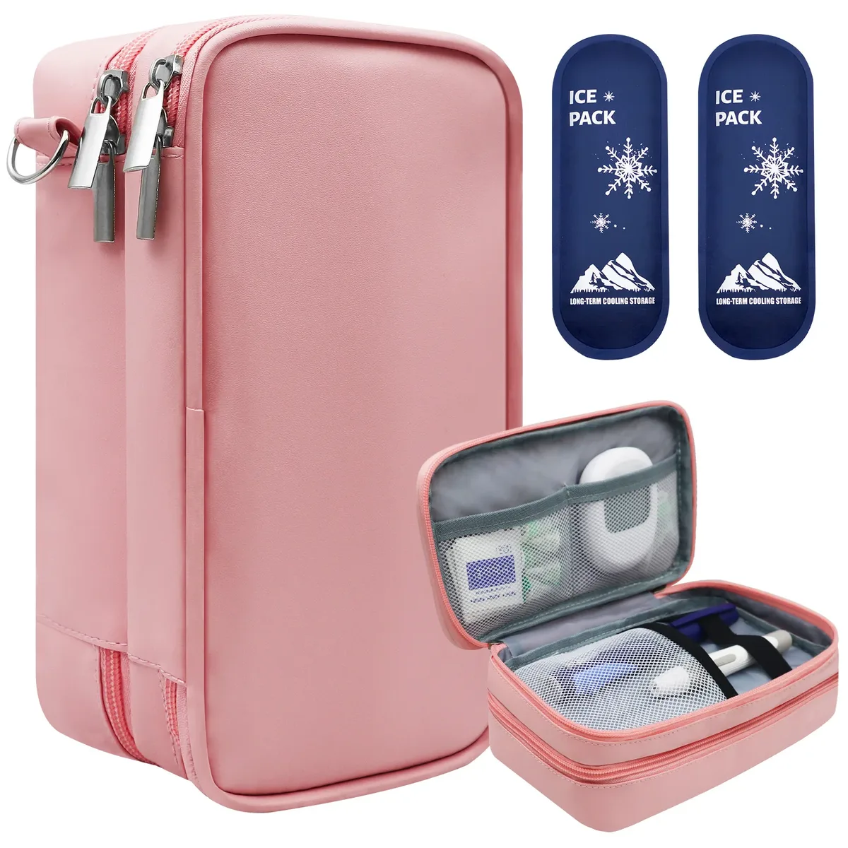 organisateur de voyage rose pâle pour fournitures diabétiques pour femmes, sac de rangement portable pour insuline, sac uniquement