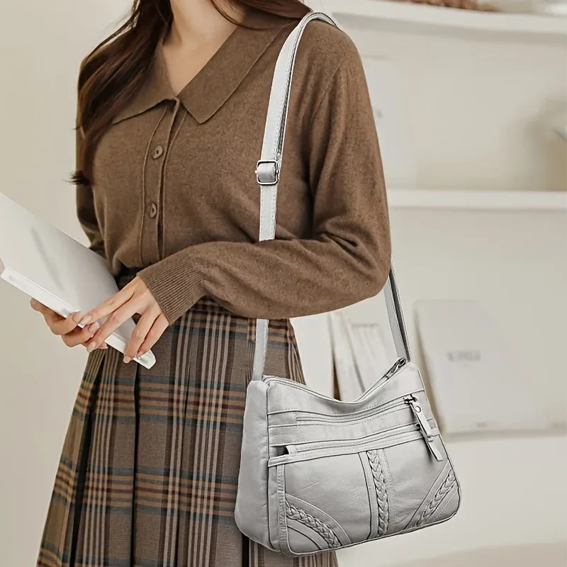 sac bandoulière matelassé multicolore élégant, sac à main en cuir souple pour femme avec bandoulière réglable, idéal pour le quotidien