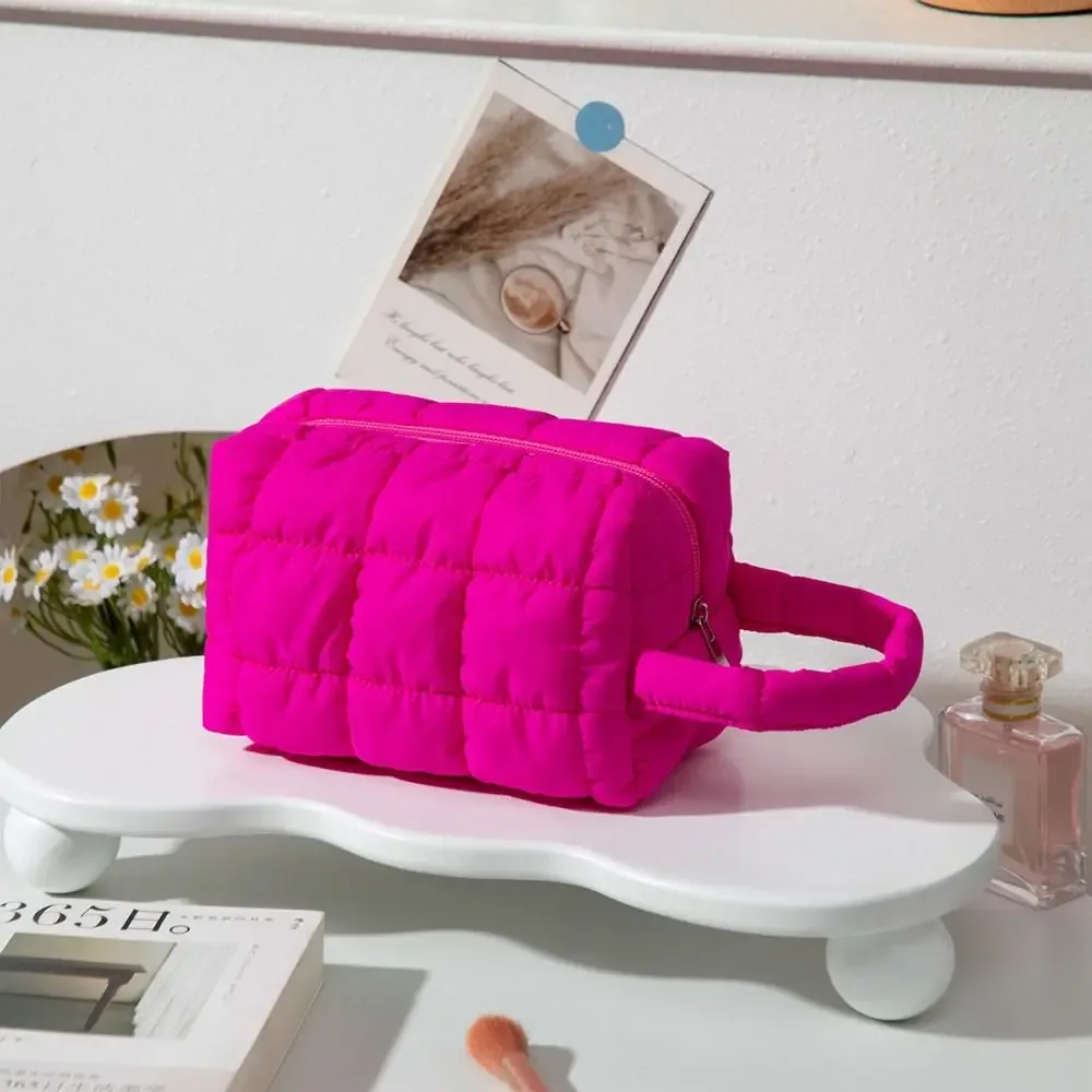 sac de maquillage à main tendance, couleur unie, sac à cosmétiques de grande capacité, sac de rangement multifonctionnel pour voyage à domicile