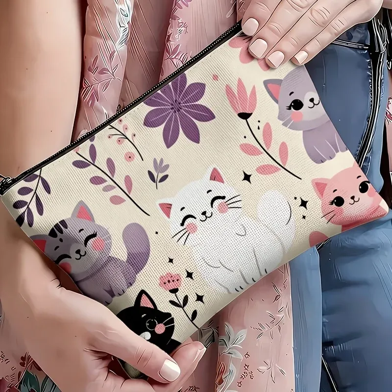 trousse de maquillage portable multifonctionnelle 2d à motif floral quatre couleurs, sac de voyage pour cosmétiques et articles de toilette, organisateur quotidien mignon