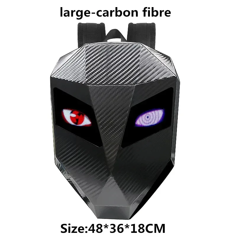 led moto rider sac à dos yeux lueur modèle fibre de carbone texture casque locomotive sac à dos sac d'école moto sac à dos pour ordinateur portable