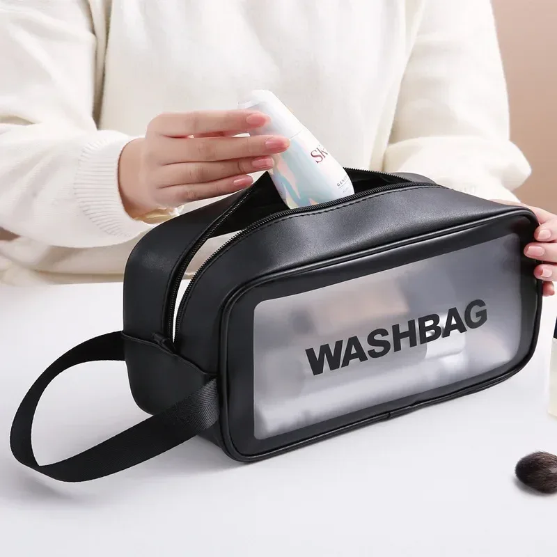 sacs à cosmétiques noirs, sacs à main de rangement de maquillage étanches, sac de rangement de produits de toilette de voyage portables, fourre-tout de bord de mer, sac à cosmétiques pour femmes