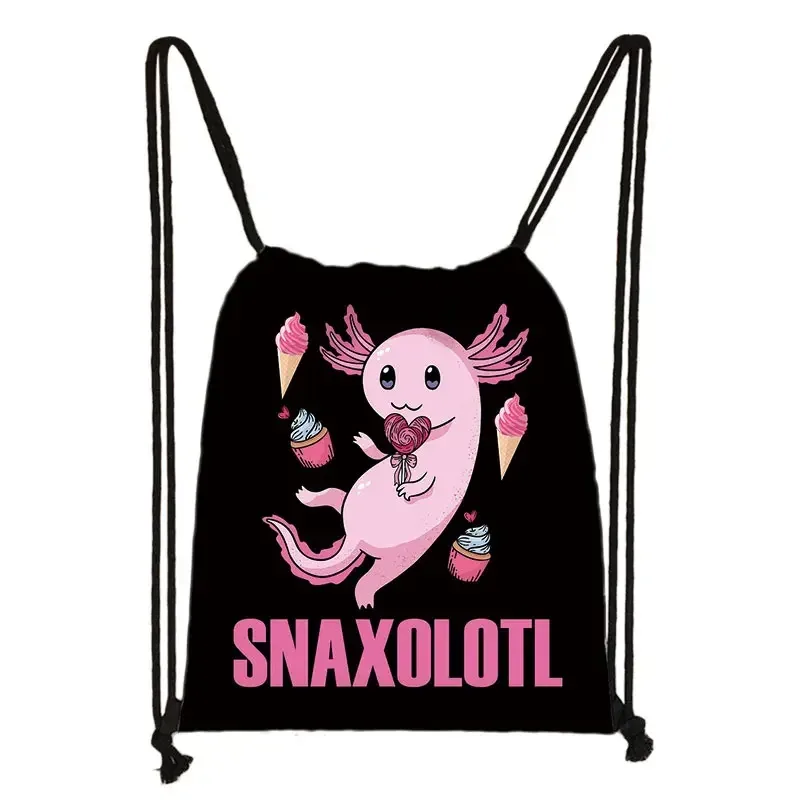 kawaii dessin animé axolotl poisson jouant des jeux vidéo sac à dos tours de mer axolotl/fouron harajuku sacs à cordon sac de voyage en toile