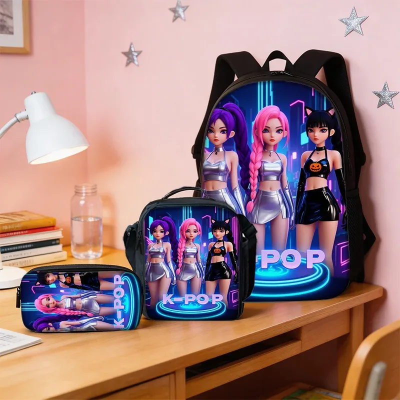 sac à dos imprimé groupe k-pop, léger, grande capacité, pour l'école, le voyage, avec sac à bandoulière, sac à crayons, cadeau parfait, 3 pièces