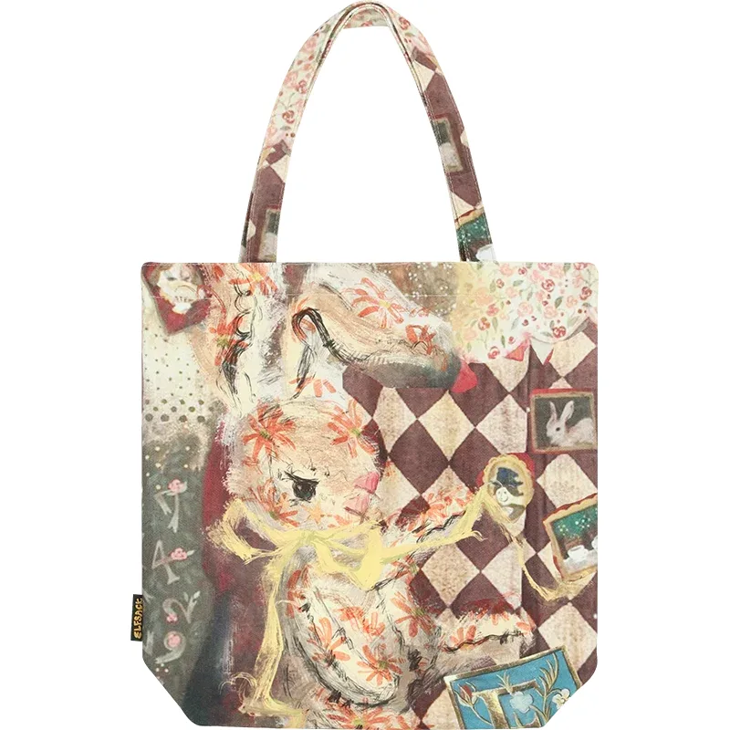 elfsack 2025 automne nouveauté y2k coloré peint à la main animal sac fourre-tout original art impression toile sac à bandoulière pour femme