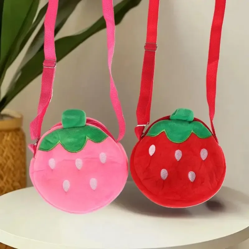 sac à bandoulière en peluche fraise de dessin animé, sac à bandoulière mignon en forme de fraise, sac pour téléphone, porte-monnaie, portefeuille pour enfants et adultes, cadeau