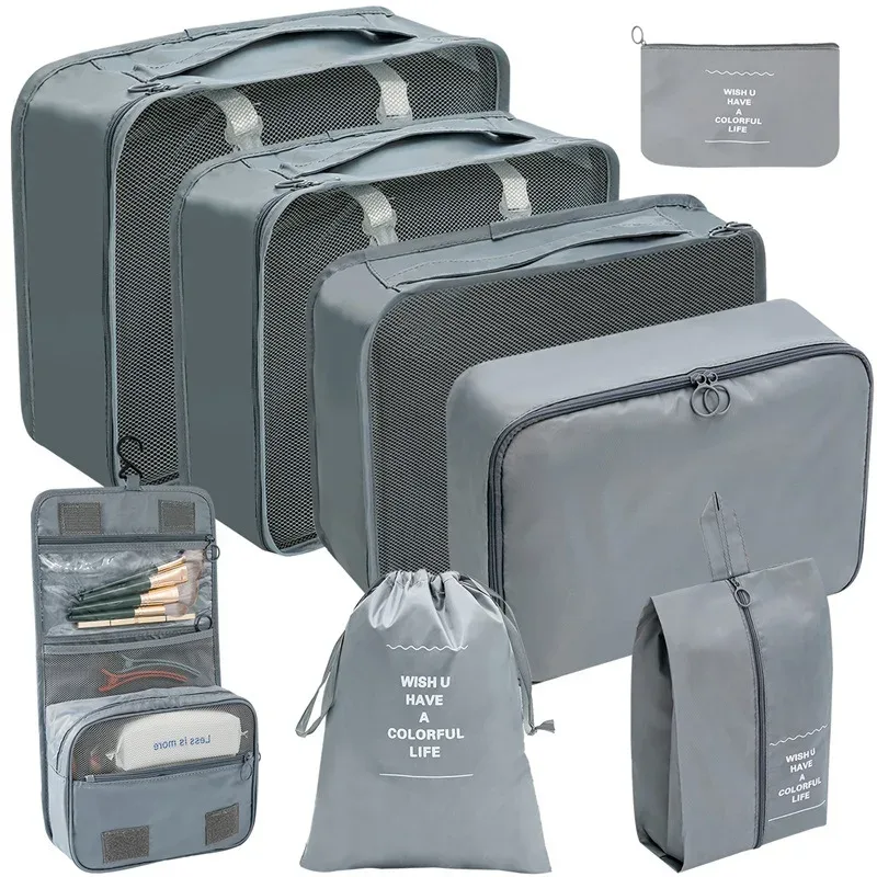 7/8/9 pièces nouvel ensemble organisateur de voyage sacs de rangement grande capacité valise stockage bagages vêtements tri organisateur ensemble pochette à chaussures