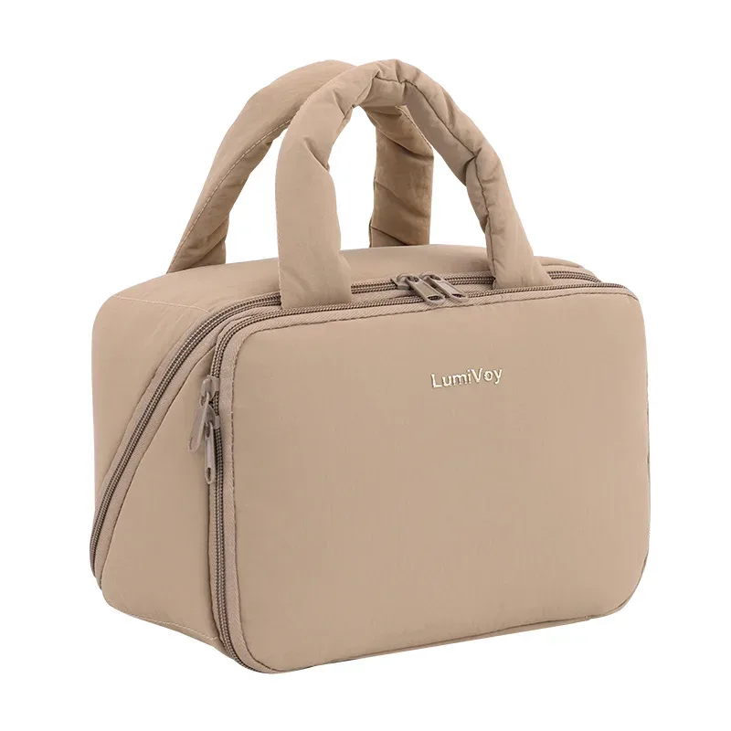 trousse de toilette avec séparateur et poignée, grande capacité, organisateur de maquillage à ouverture large, fermeture éclair, nouveau design, sac cosmétique de voyage mignon