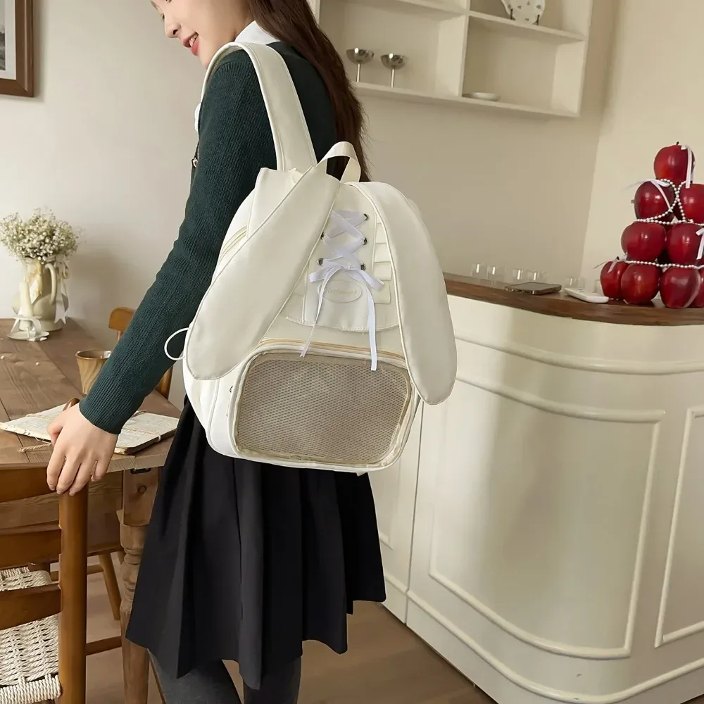 sac à dos transparent pour femmes et adolescentes, style ita bag avec oreilles de lapin et nœud, mignon