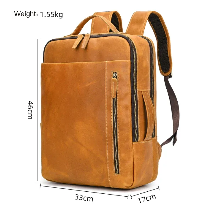 sac dos cuir vache marron polyester doublure 20 35 litres poches latérales grande ouverture usage voyage hommes