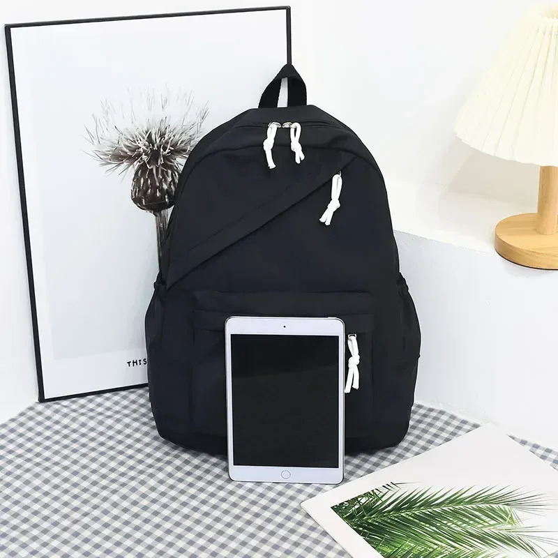 mode décontractée 4 pièces ensemble retour à l'école grande capacité en nylon couleur unie sac à dos & sac à main et trousse à crayons sac à dos pour l'école
