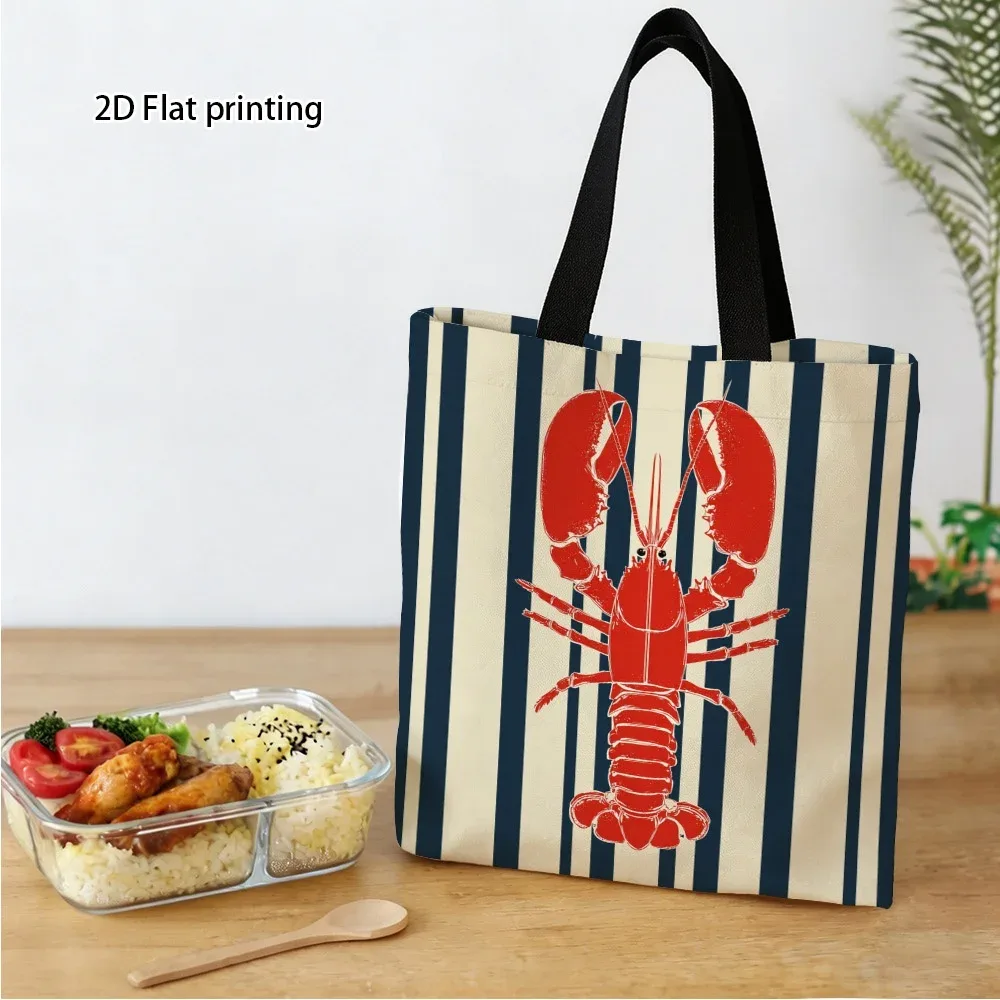 sac fourre-tout tendance avec illustration de rayures de homard rouge, sacs d'épicerie durables et réutilisables, sac à bandoulière pliable à imprimé coloré, cadeaux pour mère