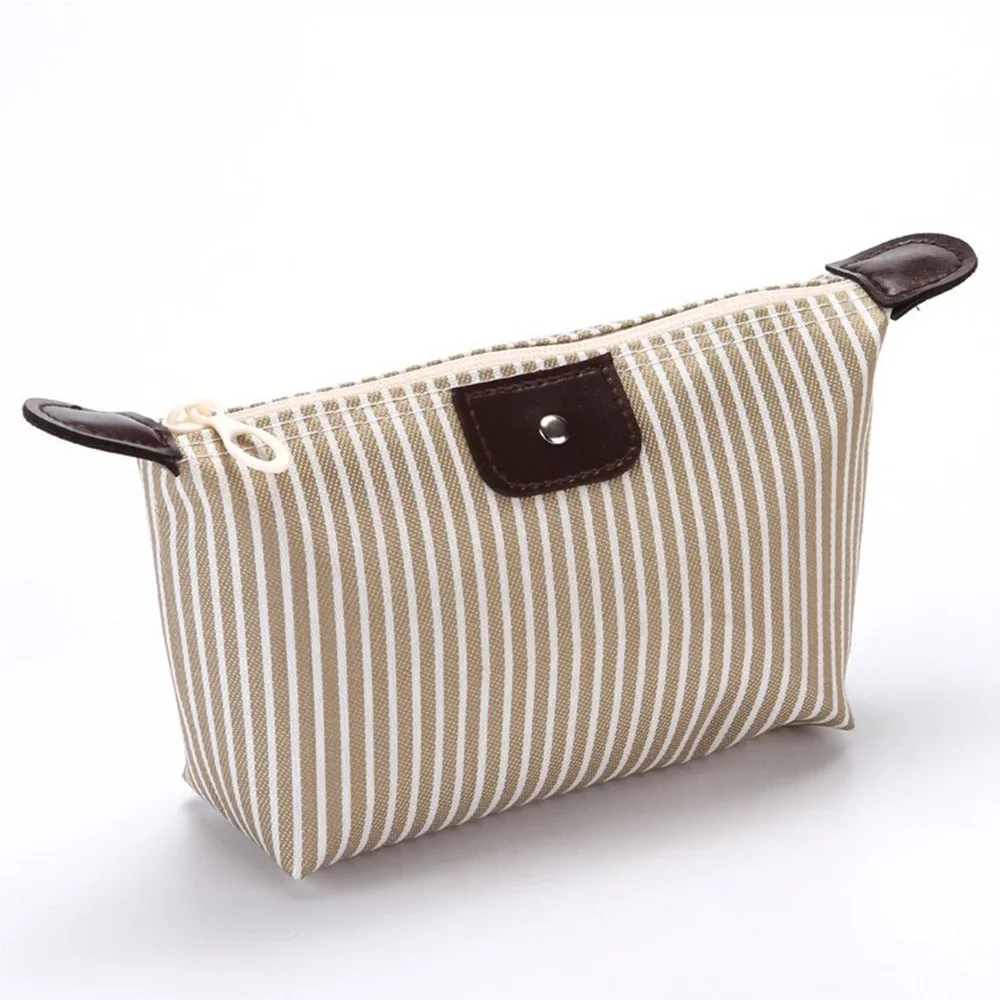 pochette de maquillage imperméable rayée, trousse de toilette de voyage pour cosmétiques et essentiels quotidiens, 1 pièce