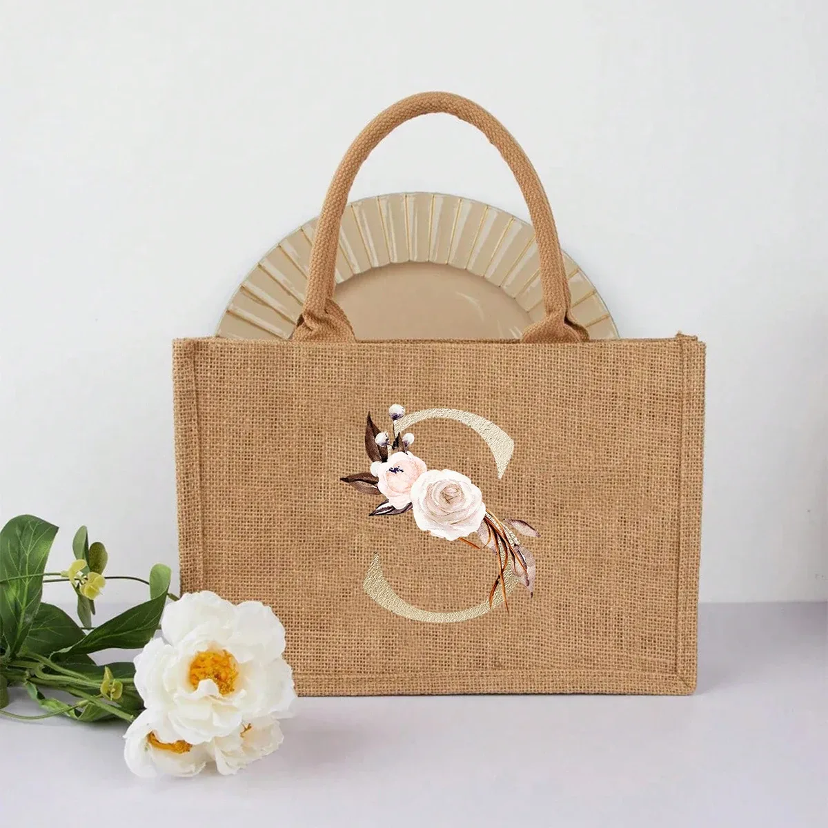 nouveau sac à main élégant en lin à motif lettres dorées, sac à main portable multifonctionnel, sac en lin, sac à main simple grande capacité, sac de rangement décontracté portable, sac de courses multifonctionnel, nouveau design, grande capacité, parfait pour le shopping