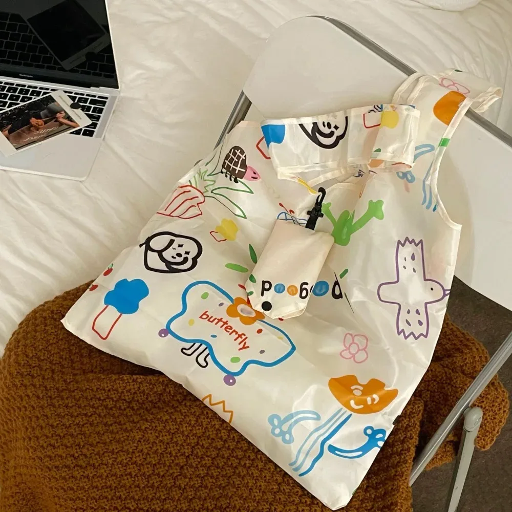 sac de courses pliable en nylon créatif, sacs de rangement réutilisables, sac écologique à motif de dessin animé, sac fourre-tout étanche, sac de voyage pour l'épicerie