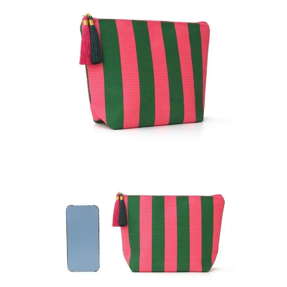 sac de maquillage en velours côtelé à haute esthétique, grande capacité, motif rayé, trousse de toilette, sac de rangement, accessoire de mode