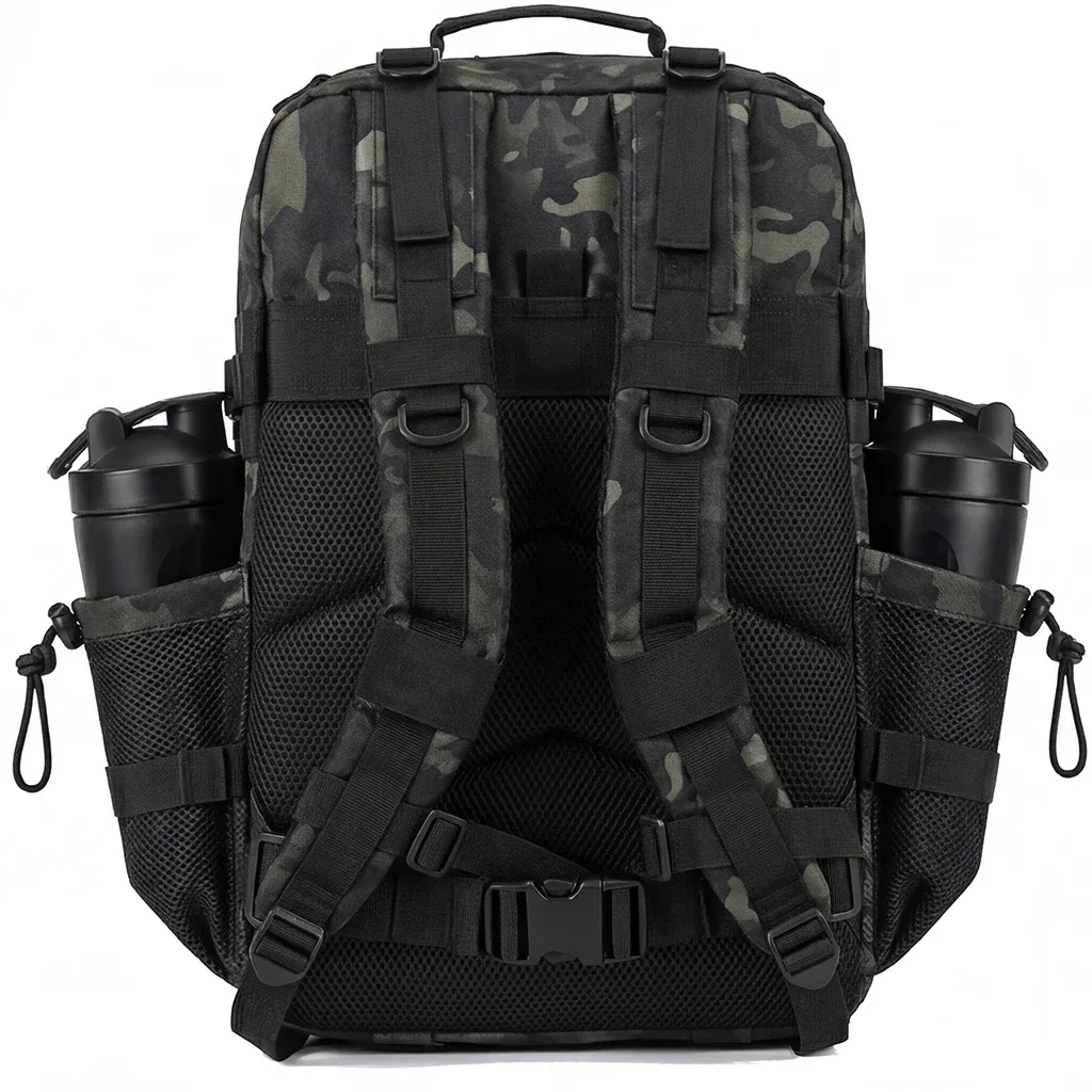 sac dos oxford université camouflage kaki noir bandes velcro ceinture coussin air imperméable usage voyage randonnée camping