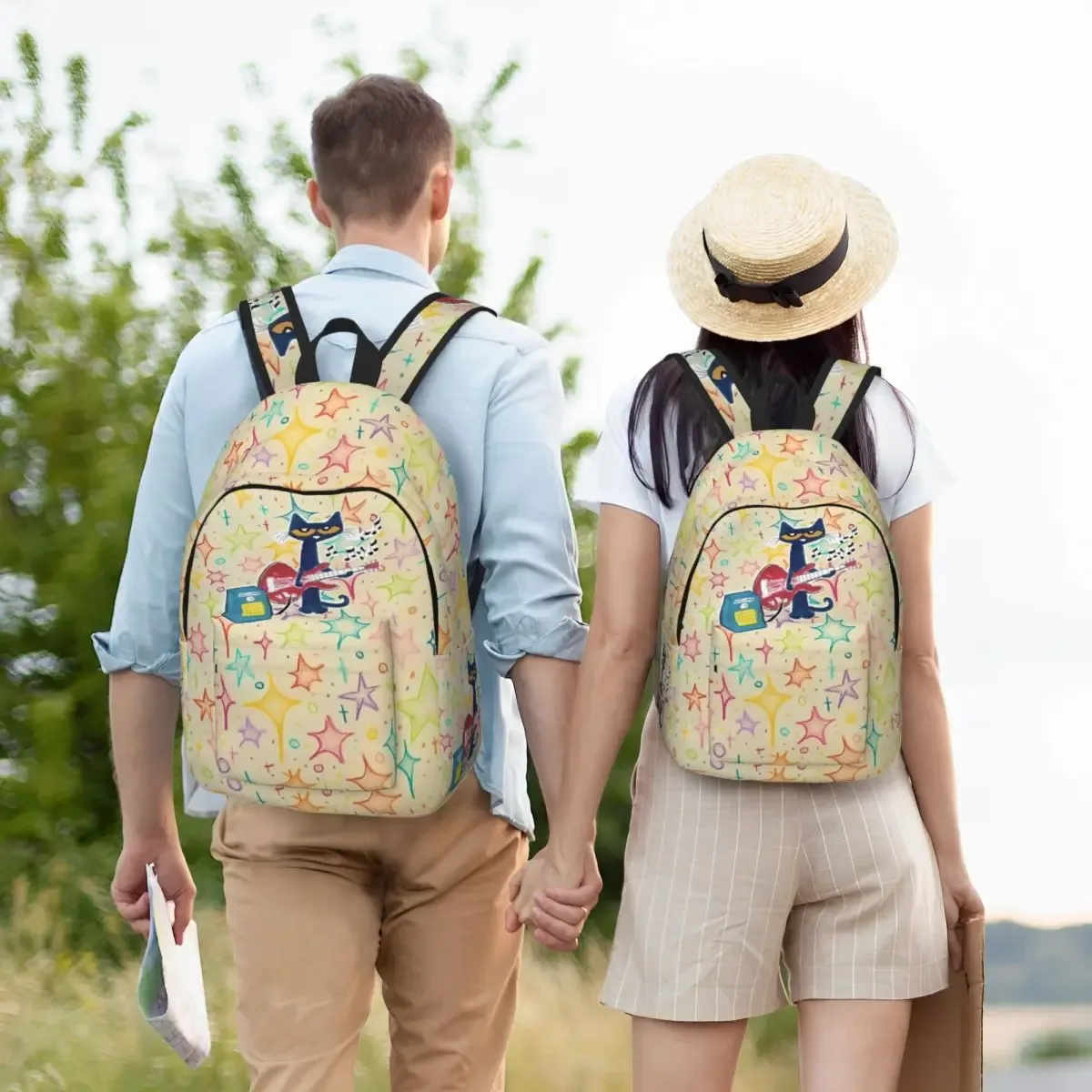 pete le chat j'aime mes chaussures blanches sac à dos décontracté en plein air étudiant travail dessin animé chats sac à dos pour hommes femmes collège sac à bandoulière