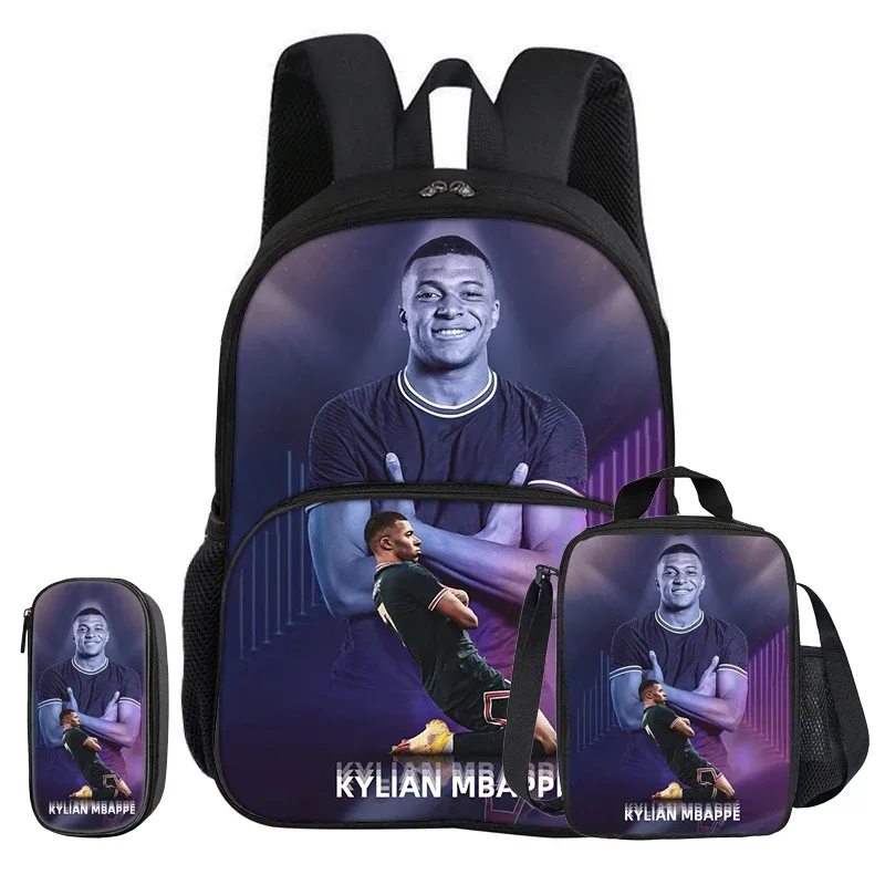 sac dos nylon noir motifs kylian mbappé dessins animés poche avant fermeture éclair bandoulière arquée capacité 20 35 litres petit sac assorti trousse crayons